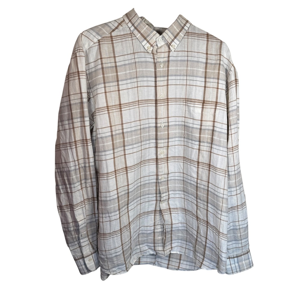 Khakis of Carmel Mens Plaid Button Down Shirt Made in Italy Long Sleeve Casual - Picture 2 of 5